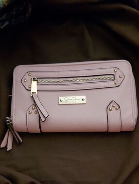 Jessica Simpson Blush Pink Zip-Accent Wallet with Gold Hardware